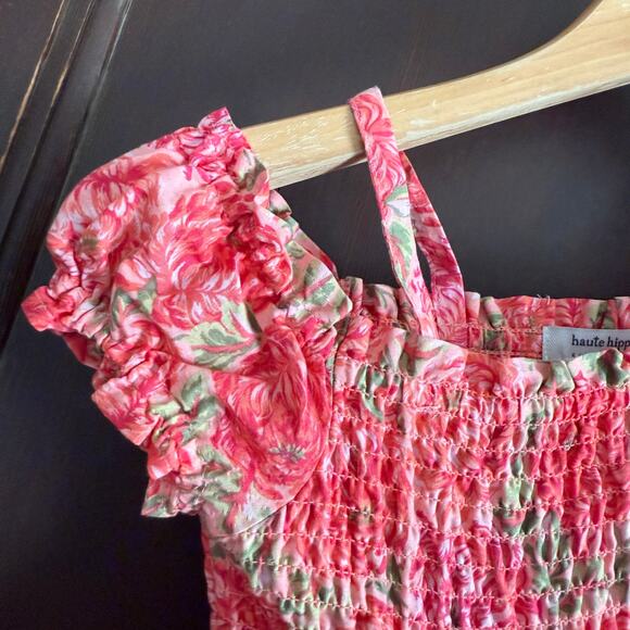 HAUTE HIPPIE | Pink Floral Girl's Smocked Tiered Puff Sleeves Dress | Size 3T - Picture 3 of 7